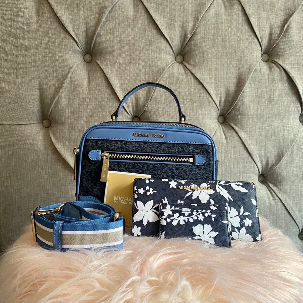 Michael Kors Blue Camera Bag w/ Free Wallet